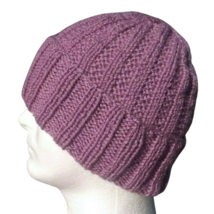 Women&#39;s Rib Wide Cuff Beanie Hat Cap Wool Blend Handmade Knit Old Rose Pink - £31.13 GBP