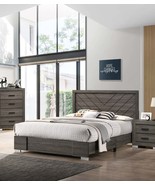 Contemporary Grey Queen Bed | Unique Wooden Headboard | Bedroom Furniture - $1,065.14 CAD