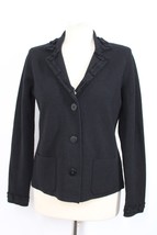 Talbots S Black Merino Wool Ruffle Lapel Cardigan Sweater Blazer Jacket - £23.07 GBP