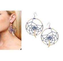 Disney Couture Pocahontas Blue Dream CATCHER/14KT Gp Feather Hoop Earrings**New! - £23.31 GBP