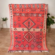 Vintage red moroccan rug, Handwoven geometric red berber carpet made from natura - £410.10 GBP