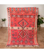 Vintage red moroccan rug, Handwoven geometric red berber carpet made fro... - $517.50