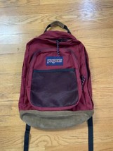 Vintage Jansport USA Backpack Maroon Suede Leather Bottom Book Bag Day P... - $59.35