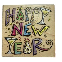 Happy New Year Party Hat Champagne Rubber Stamp 689F AllNight Media Vintage 1996 - $10.67