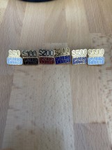 Lot of 6 Vintage Collectible Pins Sales Club $50 $100 $200 $400 $500 $600 - £28.40 GBP