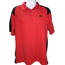 Under Armour Loose Heatgear Polo Shirt Mens L Red Black Stretch Performa... - $23.75