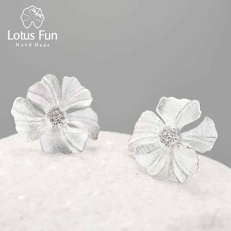 Real 925 Sterling Silver Natural Zircon Elegant Big Peony Flower Stud Earrings f - £38.04 GBP