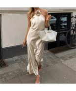 Halter Flowers Satin Sexy Open Back Spaghetti Strap Party Dress Evening ... - $88.00