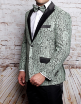 Men Insomnia Manzini Blazer Stage Performer Singer Prom MZN138 Aqua Green Lace - £58.98 GBP