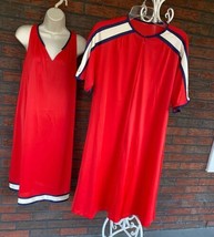 Vintage Vanity Fair Set Small Red Short Sleeve Duster Robe Sleeveless Go... - $42.75