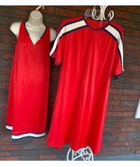 Vintage Vanity Fair Set Small Red Short Sleeve Duster Robe Sleeveless Go... - £33.42 GBP