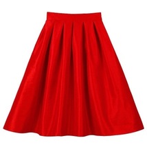 Pink Full Pleated Party Skirt Women Custom Plus Size Knee Length Taffeta Skirt image 9
