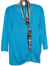 Womens Blue Green Top with New Matching Scarf 3/4 Sleeve Lightweight Sz L - $9.85