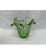 Vintage MCM Green Swung Art Glass Dish Bowl 3 1/4&quot; X 3 1/4&quot; - $17.82