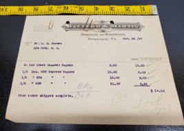 Oct 25, 1927 Watters &amp; Martin Inc. Invoice-Jobbers of Hardware  Norfolk ... - £10.83 GBP