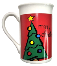 Merry Christmas Red Mug Royal Norfolk Tall Green Holiday Decorated Tree ... - £11.74 GBP