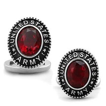 Cuff Links Stainless Steel United States Army Faceted Synthetic Siam Red Stone - £27.55 GBP