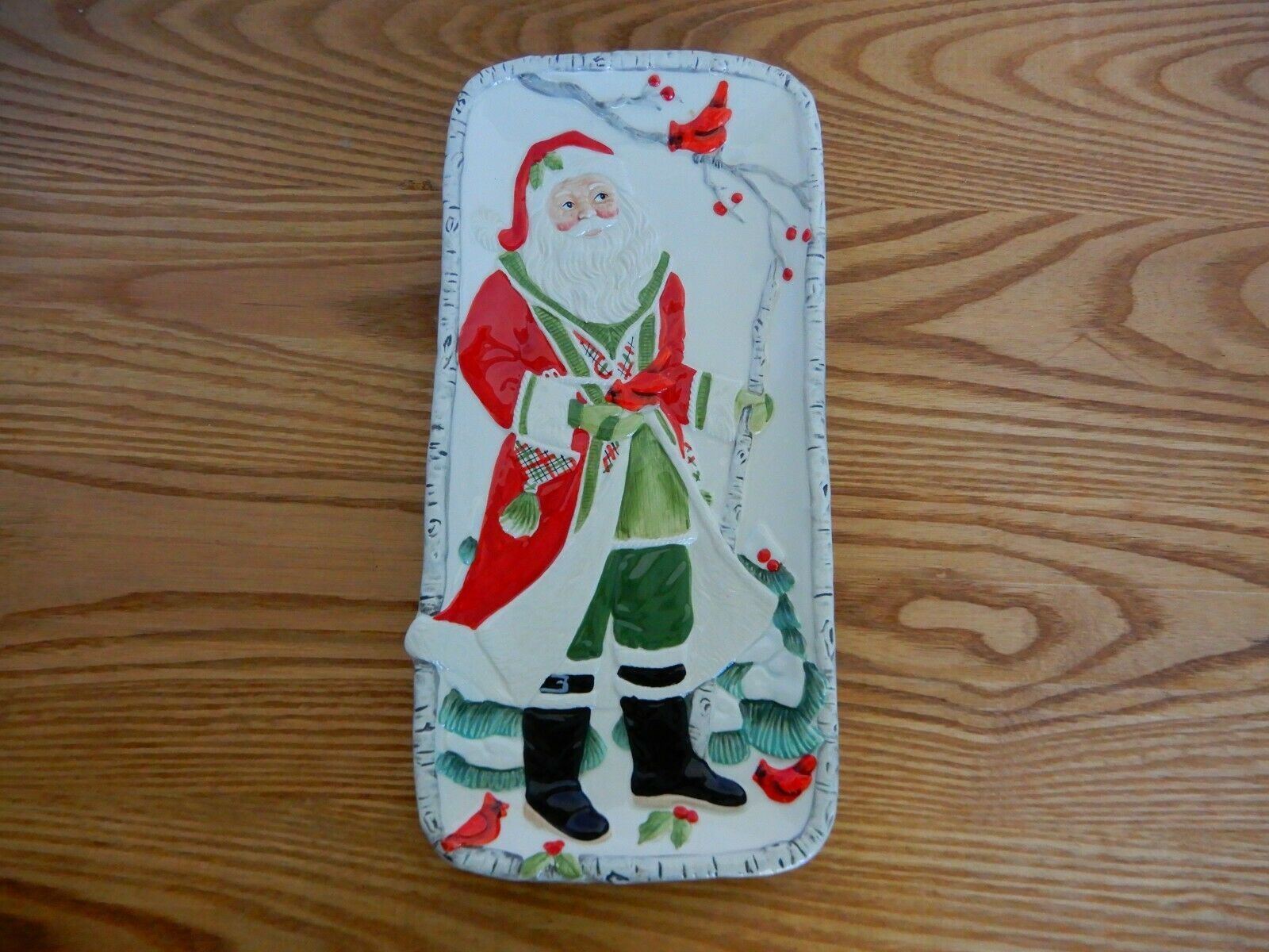 Fitz and Floyd 2012 "Winterberry" elongated tray Christmas Santa holiday platter - £19.67 GBP