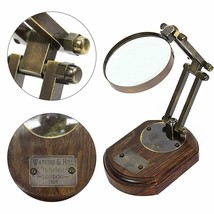 Vintage Magnifier Nautical Brass Magnifying Glass Style Desk Top On Wooden Stan - $36.13