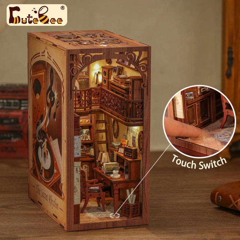 CUTEBEE Book Nook DIY Miniature House Dollhouse Booknook with Touch Light Model - £70.79 GBP