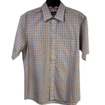Van Heusen Button-Up Shirt Men&#39;s M Short Sleeve Multicolor Plaid Pocket 15-15.5 - £16.75 GBP