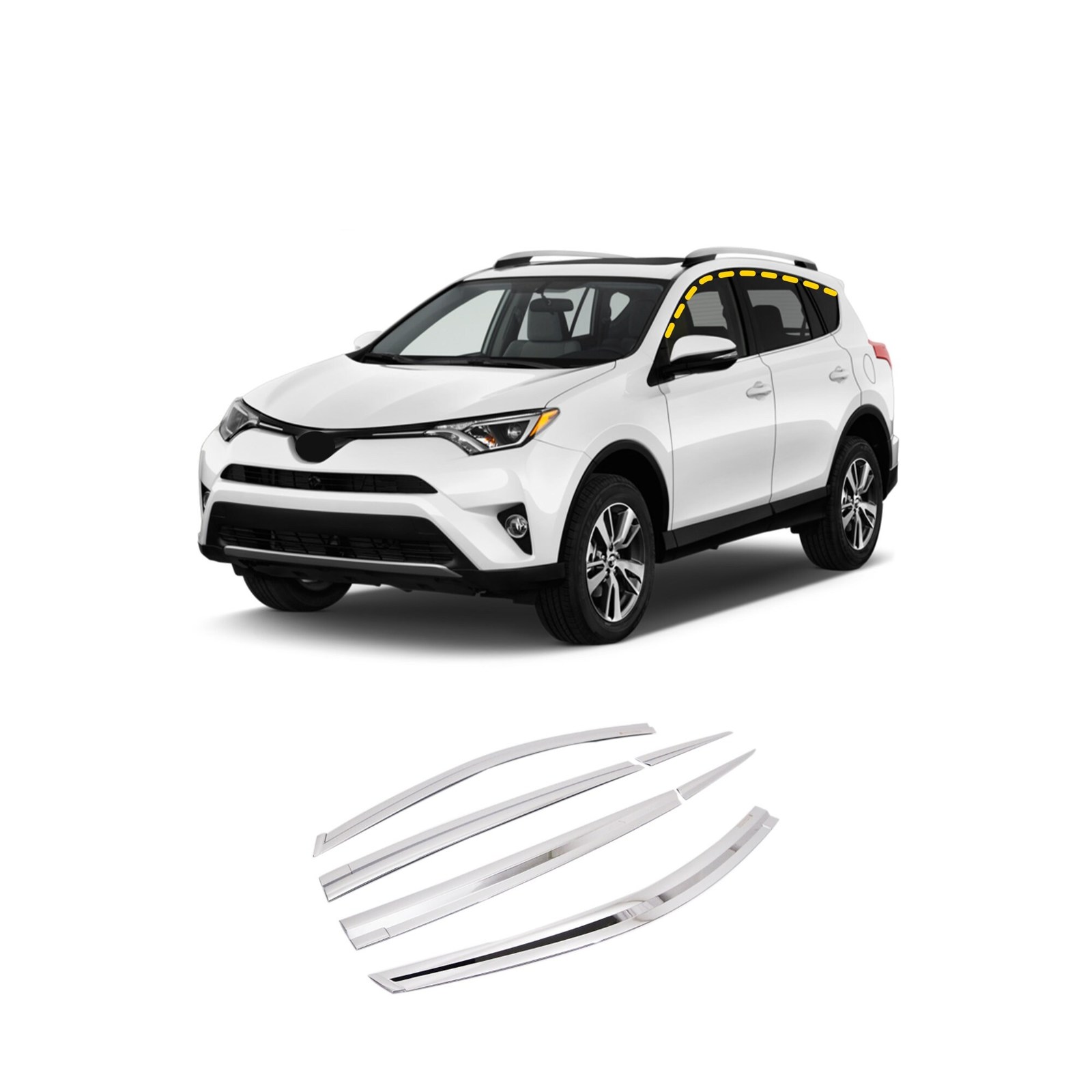 Rain Guards for Toyota RAV4 2013-2018 (6PCs) Chrome Finish Tape-On Style - $144.15