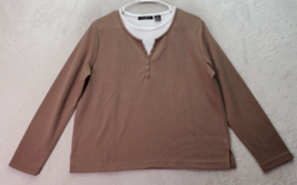 Speculation Blouse Top Womens Large Brown Polyester Long Sleeve Henley Neck Slit - £13.80 GBP