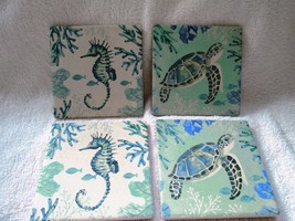 Festive Fanta-Sea, Brighten the Season, sea-horse, sea turtle, 4 coasters - $20.00