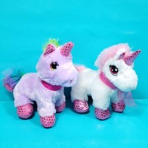Unicorn Purple White Pink Shiny Horn Paws 8" Plush Stuffed Animal Lot Of 2  - £18.19 GBP