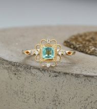0.50Ct Princess Cut Green Emerald Halo  Engagement Ring 14k Yellow Gold Over - £66.62 GBP