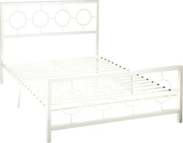 Doris Queen-Size Geometric Platform Bed Frame, White, Low-Profile, Modern Iron, - $168.94