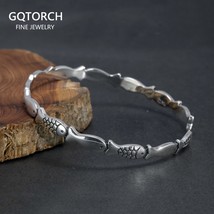 Real Pure 999 Sterling Silver Swimming Fish Bangles for Women Vintage Jewelry Cu - £58.53 GBP