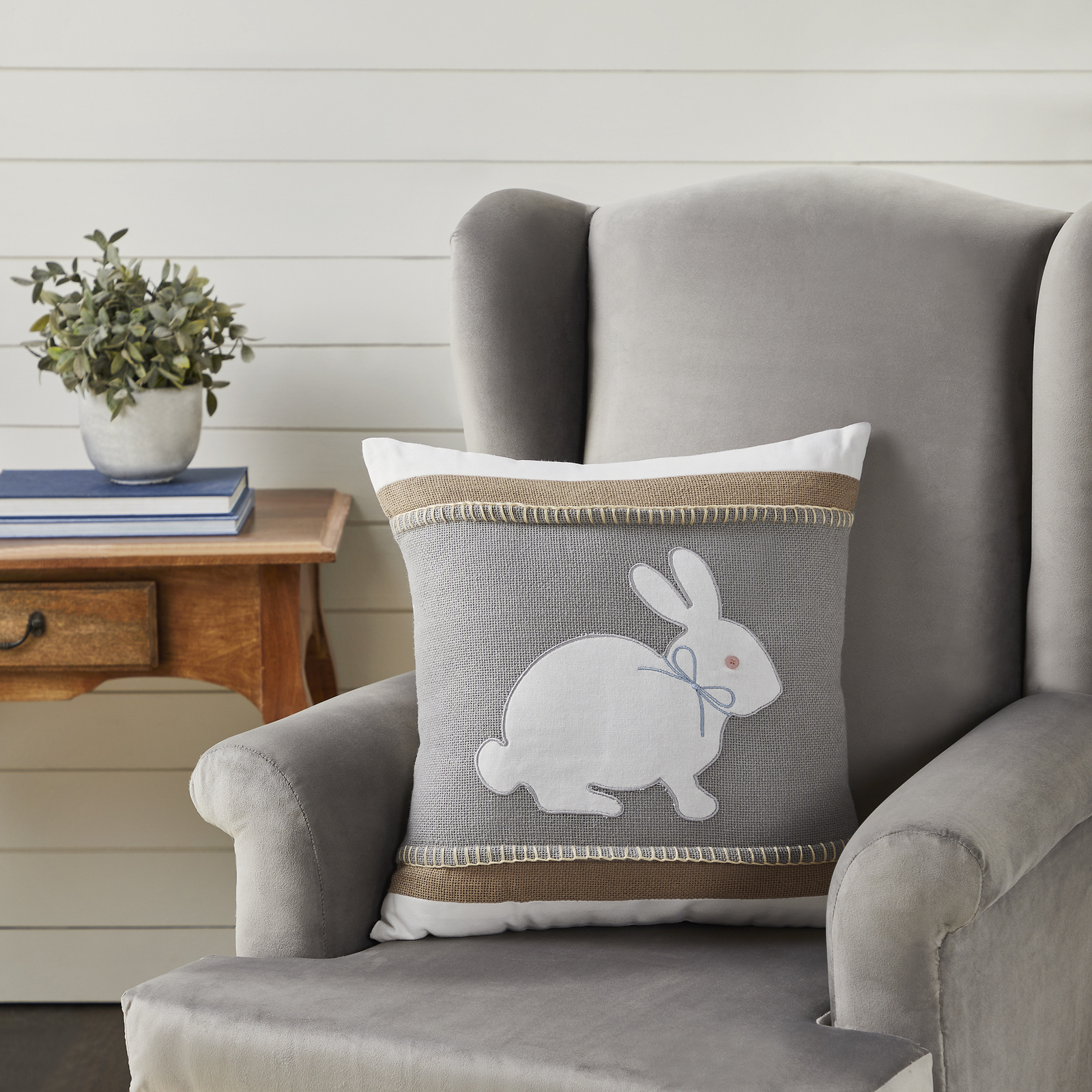 Primary image for Applique Burlap Bunny Throw Pillow 18x18 Easter Decor