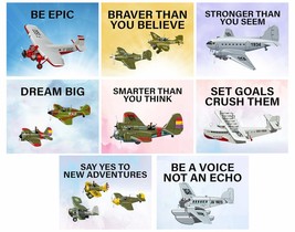 Airplanes Set Of Eight Kids Room Motivational Inspirational Wall, Gift Under $15 - $35.93