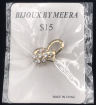 Bijoux by Meera Gold Tone Open Heart w/ Rhinestones Brooch Pin 1 1/8&quot; x 3/4&quot; New - £6.78 GBP