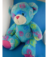 Blue Peace Sign Hippie Teddy Bear 11&quot; Sitting 16&quot; Build A Bear BAB - £9.48 GBP