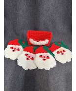 4 Christmas Santa Claus Coasters w/ storage  handmade w/ plastic canvas ... - $9.65