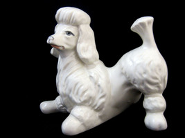 Poodle Dog Figurine Statue Playful Puppy White Vintage Porcelain 4&quot; - £20.40 GBP