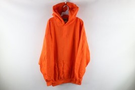 NOS Vintage 90s Streetwear Mens XL Blank Heavyweight Hoodie Sweatshirt Orange - £85.31 GBP