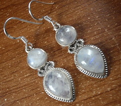 Moonstone Infinity 925 Sterling Silver Dangle Earrings Rope Style Accents u222j - £13.66 GBP
