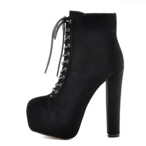 Women&#39;s Platform Round Toe Short Booties Block Chunky High Heel Lace Up Thick An - £103.14 GBP