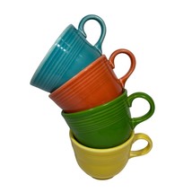 Fiestaware Coffee Tea Cups Set 4 Teal Orange Green Yellow 3&quot; Laughlin 2002-05 - £18.79 GBP