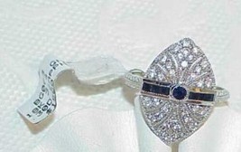 18k .30ct Sapphire Diamond Filigree Art Deco Ring New W/Tag White Gold Size 6.75 - £370.00 GBP