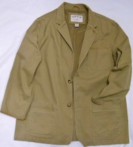 Orvis Men&#39;s Mesh Lined Fishing Jacket Leather Elbow Khaki Tan Cotton 46 Tall - £55.26 GBP