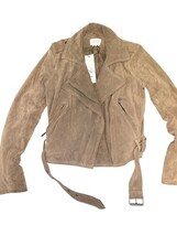 Parker Suede Moto Jacket XS Tan Beige Leather NWT Belted Biker MSRP $625 image 4