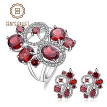 Natural Red Garnet Vintage Flower Jewelry Set 925 Sterling Silver Gemstone Earri - £104.41 GBP