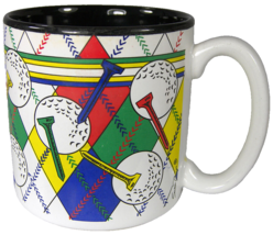 GOLF BALLS &amp; TEES Plaid Coffee Mug Cup 1992 Golfer Korea - $8.79