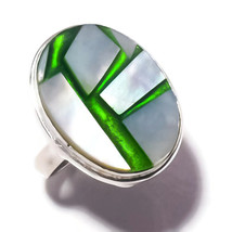 Mother of Pearl Oval Gemstone 925Silver Overlay Handmade Statement MOP Ring US-8 - £9.40 GBP