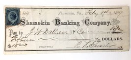 1879 SHAMOKIN BANKING CO.,  (1) CHECK &amp; STAMP, Pennsylvania Antique - $15.00