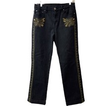 Ashley Stuart Denim Jeans Womens Size 8 Embellish Embroidered Black Stra... - $15.95